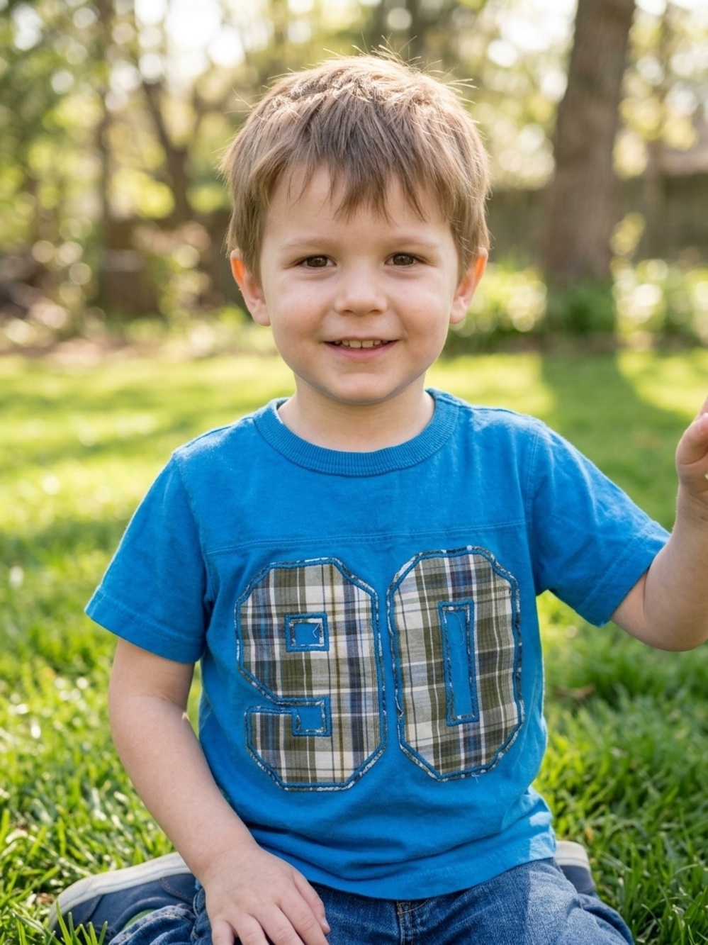 Blue Boys' Short-Sleeve Plaid Number Graphic Tee